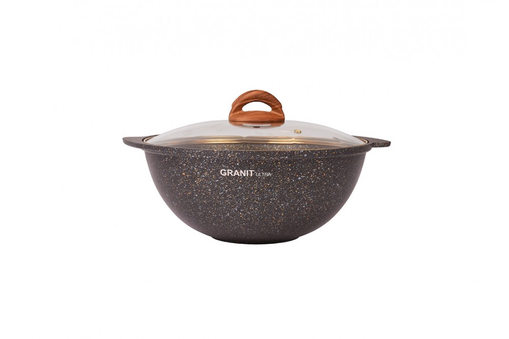 Казан 4,5л Granit ultra, АП черный/золотой, ручки лит KUKMARA 